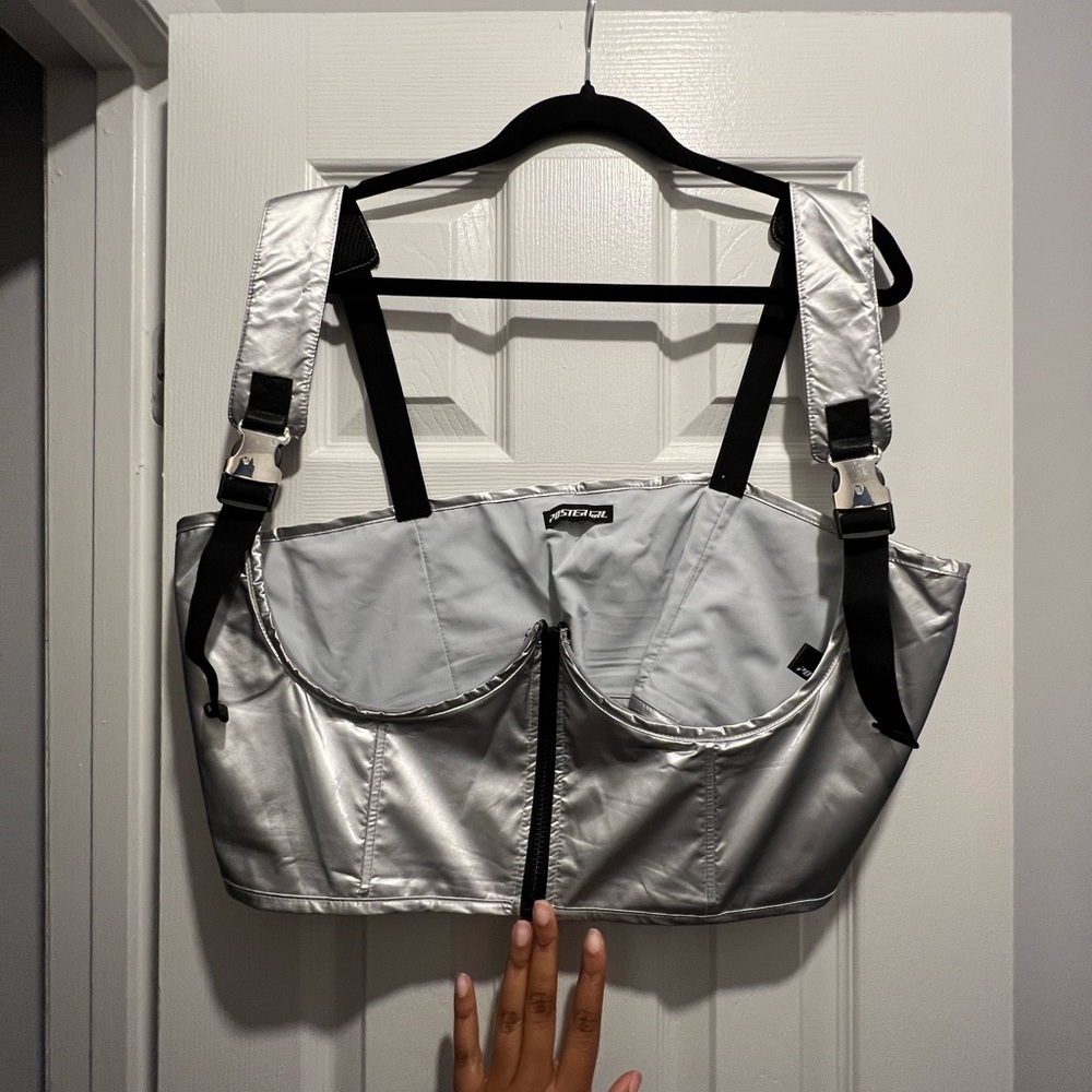 POSTER GIRL Silver and Black Harness/Corset Top